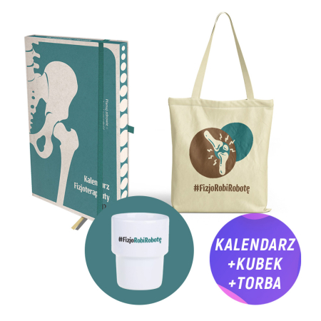 Pakiet: Kalendarz fizjoterapeuty 2026 + Kubek ceramiczny + Torba jutowa #FizjoRobiRobotę